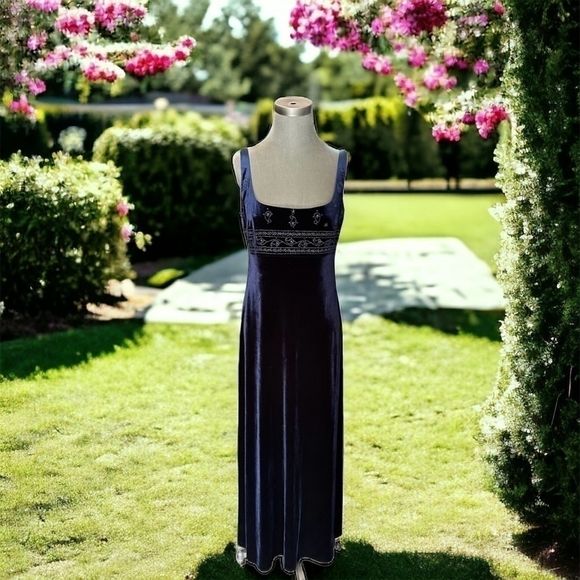 LAUNDRY Shelli Segal Navy Blue Velvet Dress Women Lined Crystal Embroidery Dress - Picture 2 of 9